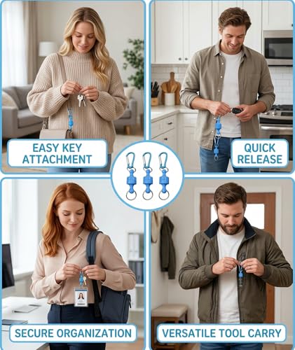 Image of 3-Piece Magnetic Keychain, Blue Keychain Set, Simple Key Holder for Organizing Home and Office Keys, Secure Car Keychain and Key Ring for Backpacks