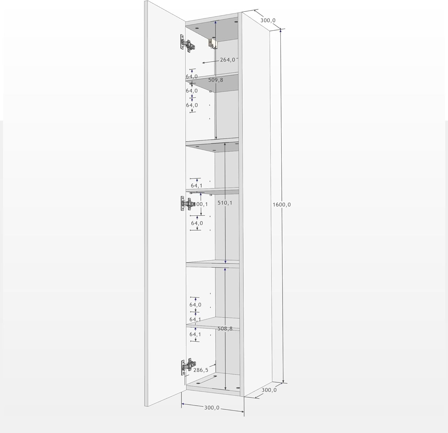Armoire de Salle de Bain - Meuble Mural Pliable - Ouverture télescopique - Porte à Droite/Gauche - Blanc Mat/Blanc Brillant - Dimensions : 160 x 30 x 30 cm
