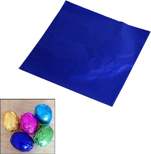 Miniatura 2 de 100 envolturas de aluminio de 3 x 3 pulgadas para dulces de chocolate, papel de envoltura cuadrado para decoración de dulces azúcar, color azul