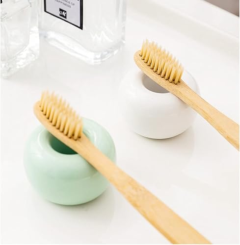 Miniatura 2 de 2 soportes para cepillos de dientes de cerámica, soporte individual para cepillos de dientes para encimeras de tocador de baño, tocador (blanco)