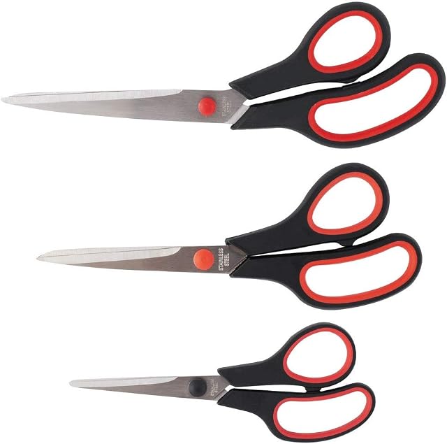 D.RECT - SG-Mix 160 mm/210 mm/250 mm | Stainless Steel Cutting Scissors for Paper and Tapes | Rubber Handle, School Scissors for Use in Home and Office | Pack of 3 SG-Mix 160mm/210mm/250mm, 800007