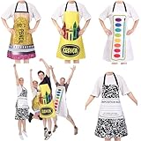Reallnaive 4 Pcs Halloween Crayon Aprons Costumes Teacher Stationery Costume Set Crayon Marker Pencil Book Halloween Family Matching Aprons for Adults Group Fancy Dress Outfit Holiday Cosplay