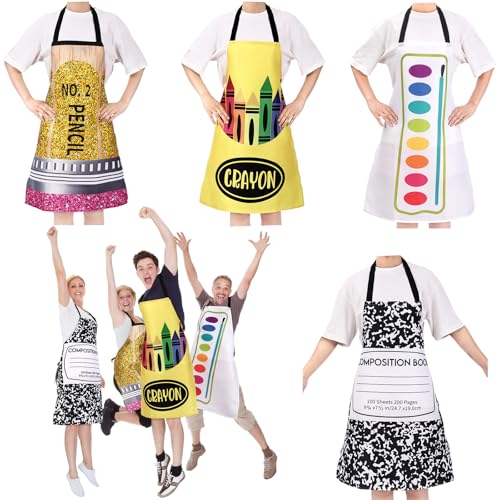 Reallnaive 4 Pcs Halloween Crayon Aprons Costumes Teacher Stationery Costume Set Crayon Marker...