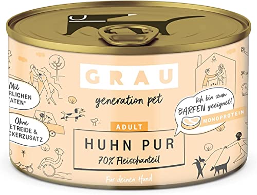 GRAU – das Original – Nassfutter für Hunde - Huhn Pur, 6er Pack (6 x 200 g), Monoprotein, für Erwachsene Hunde