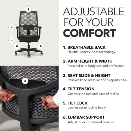Image of HON Ignition 2.0 ReActiv Ergonomic Office Chair, Lumbar Support, Black