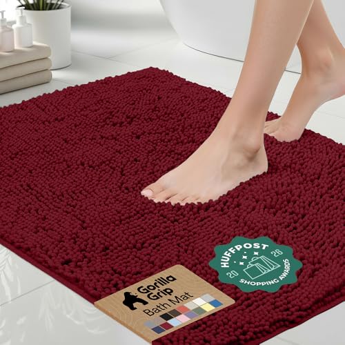 Image of Gorilla Grip Original Luxury Chenille Bathroom Rug Mat, 30x20, Extra Soft and Absorbent Shaggy Rugs, Machine Wash Dry, Perfect Plush Carpet Mats for Tub, Shower, and Bath Room, Burgundy