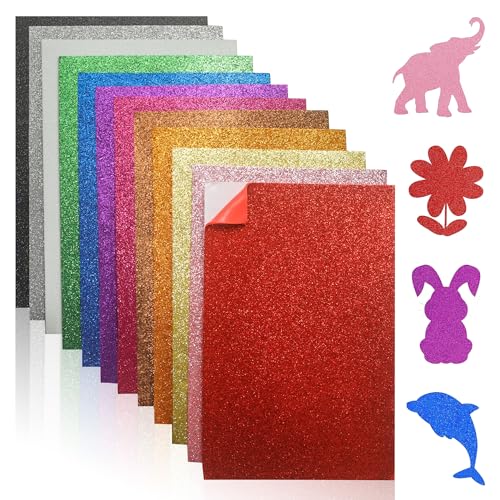 ACTIVITYYA Self-Adhesive Glitter EVA Foam Sheets for Crafts 12 Assorted Sparkle Colors 2mm Thick 6 x 9 Inch Peel & Stick Foam Paper for DIY Scrapbooking & Kids Art. (Assorted)