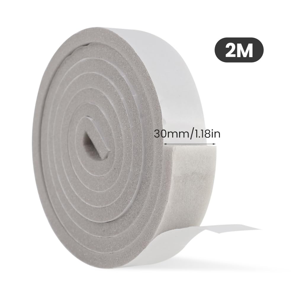 Striscia di Tenuta in Schiuma, Guarnizioni Finestre, Nastro Isolante in Schiuma Autoadesivo, Paraspifferi per Porte e Finestre, Anti-Collisione (10mmx30mmx2m)