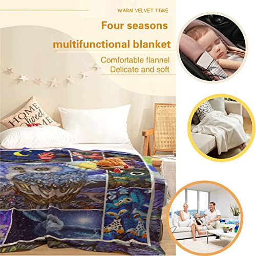 Hugdiy Owl Fleece Throw Blanket 54"X70", Soft Cozy Blanket, Lightweight Fuzzy Fluffy Plush Blanket For Bed Sofa Travel #TOP3