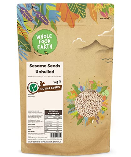 Wholefood Earth Sesame Seeds Unhulled 1 kg | GMO Free | Natural | Source of Fibre | Source of Protein