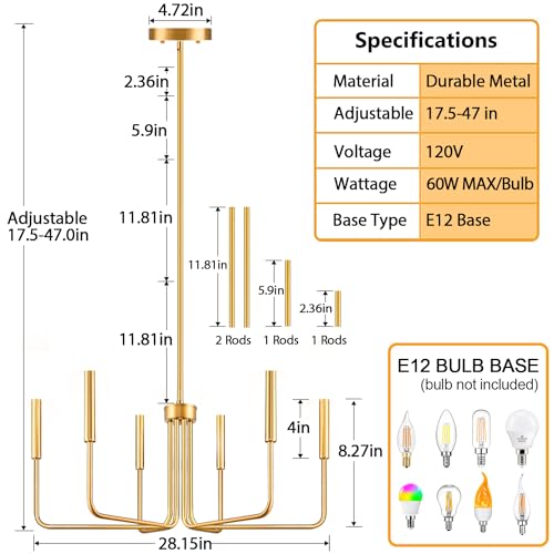 Lynnoland BLC6 Gold Chandelier, 6-Light Farmhouse Chandelier thumb #6