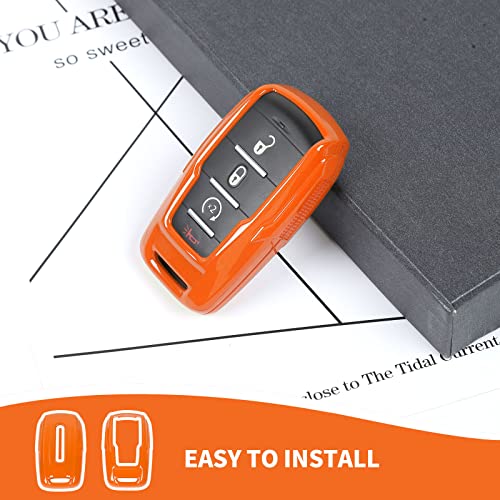 Image of RAZPOY for RAM Key Fob Cover, ABS Key Case Cover Holder Protector Compatible with for 2018-2023 Dodge RAM 1500 2500 3500, Orange