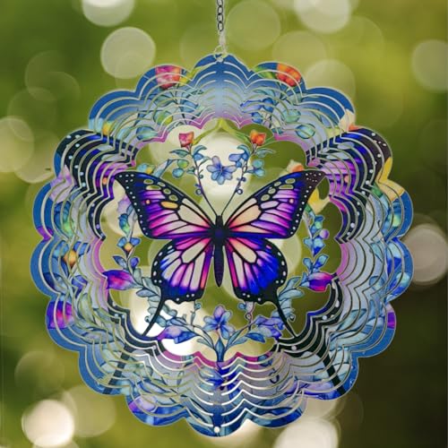 Image of Eandisom Wind Spinners Outdoor Butterfly - Birthday Gifts for Women, for Mom, Butterflies Hanging 12 inch 3D Wind Sculptures for Garden Decor for Outside, Patio, Yard, Outdoor