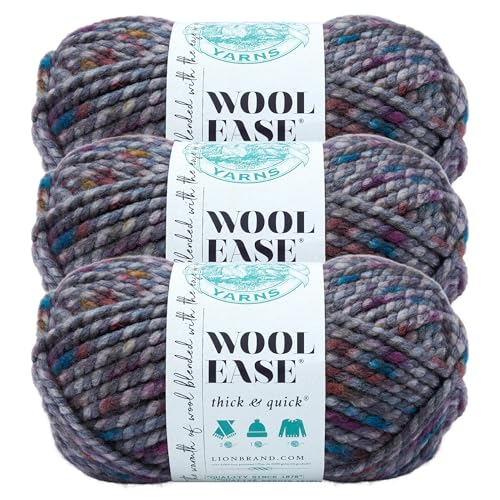 Image of Lion Brand Yarn Wool-Ease Thick and Quick Yarn, Soft and Bulky Yarn for Knitting, Crocheting, and Crafting, 3 Pack, Abalone | Super Bulky Wool Acrylic Blend Fiber for Soft Hats, Sweaters, Chunky Blankets, Yarn for Crochet, Knitting, Crafts, Weaving