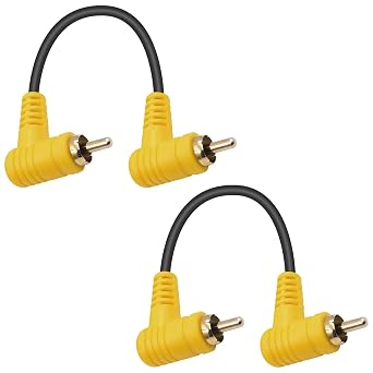 Duttek 90 Degree Short RCA Cable, Right Angle RCA Male to Male Audio Cable with 24K Gold-Plated Port for Home Theater, Sound Bar, HDTV and DVD 4.7in/12cm 2 Pack