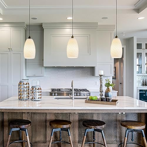 Image of GO&SO Glass Pendant Light Shades Set of 2,7.8 inch H x 4 inch D,Milky-White Ripple | 1.57 inch Fitter E26 Base,Chandelier Shades for Kitchen Island,Hanging Light Shades,Hand-Blown Art Fixtures