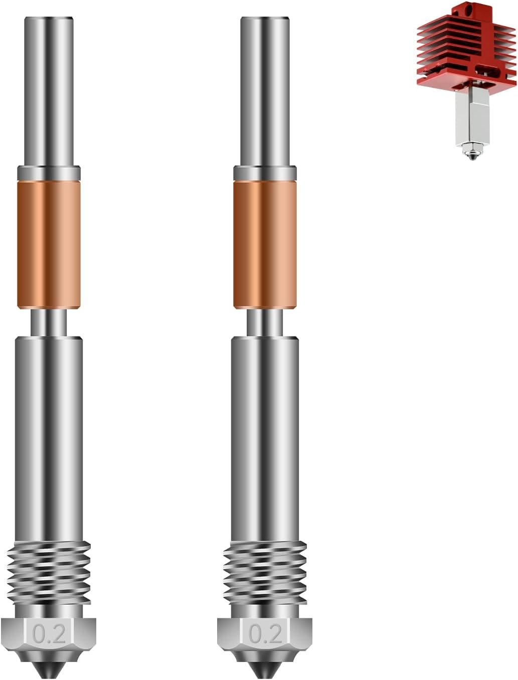2 pcs TZ-4.0-0.2mm Ceramic Throat One Piece Hardened Steel Nozzles,3D Printer Nozzle Bambu lab,Bambu lab p1p Nozzle,x1c p1p hotend Bambu nozzles kit