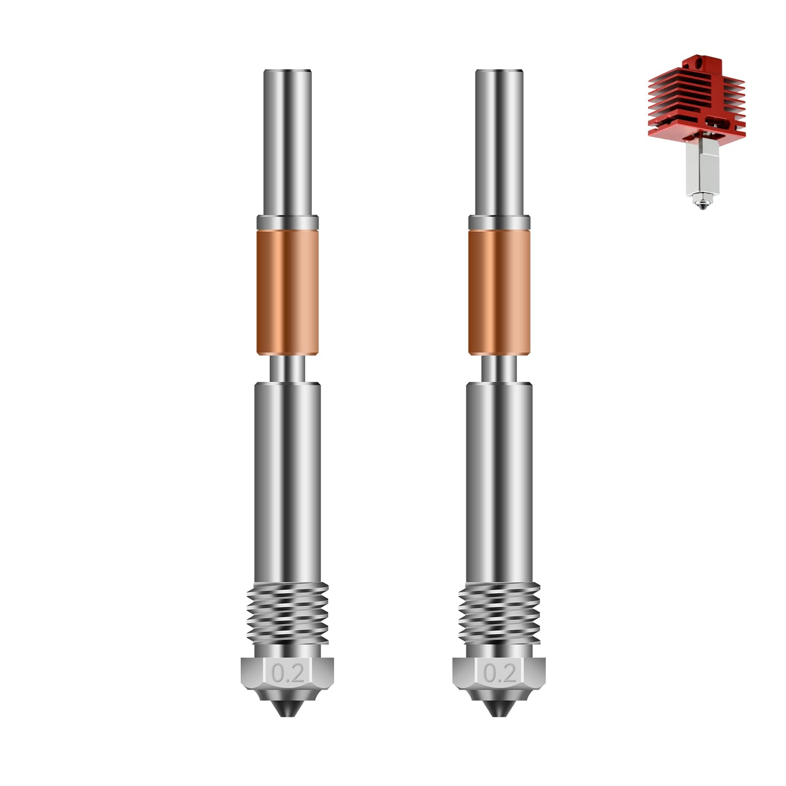 2 pcs TZ-4.0-0.2mm Ceramic Throat One Piece Hardened Steel Nozzles,3D Printer Nozzle Bambu lab,Bambu lab p1p Nozzle,x1c p1p hotend Bambu nozzles kit