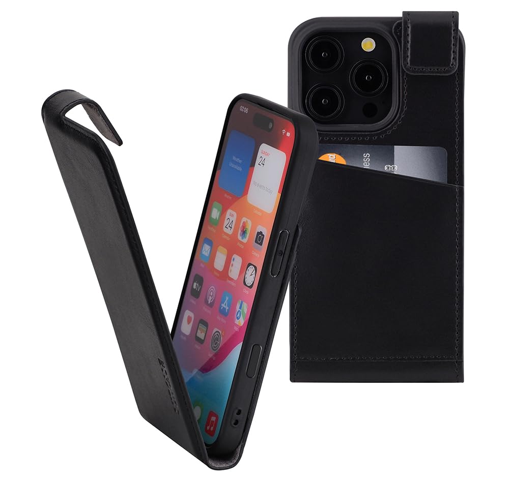 Suncase Original Flip-Style (Ultra-Slim) kompatibel mit iPhone 16 Pro (6,3 Zoll) Hülle Ledertasche Tasche Schutzhülle Case Cover Hülle in schwarz