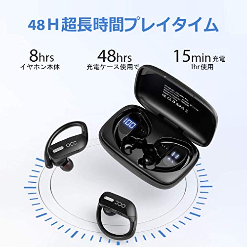occiam Sport Wireless Earbuds Bluetooth Headphones 90hrs Playtime Deep Bass Ear Buds with Earhook Noise Cancelling Mic Waterproof Earphones for Workout Running (Matte Black)