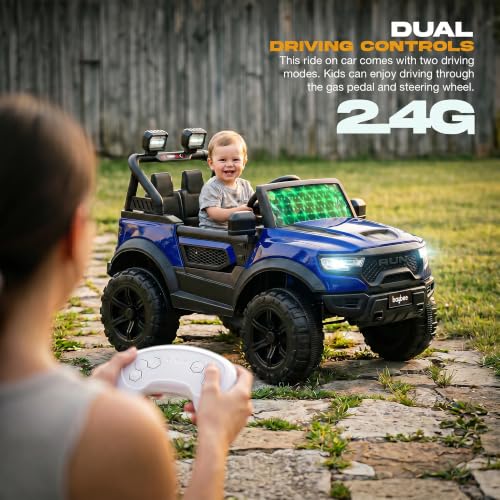 Image of Baybee TurboX Electric Car for Kids with 4x4 Motor & Parental Control | Baby Electric Rideon Cars with RGB Lights, Music & Swing Mode | Rechargeable Battery Operated Jeep for Kids 2 to 6 Years (Blue)