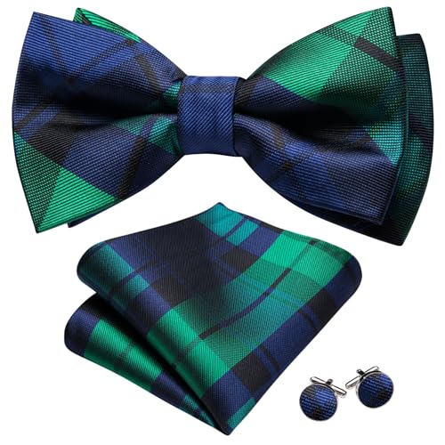 Image of YOHOWA Paisley Striped Men Bow Tie Pre-Tied Formal Adjustable Colorful Bowties Handkerchief Cufflinks Set Wedding Party