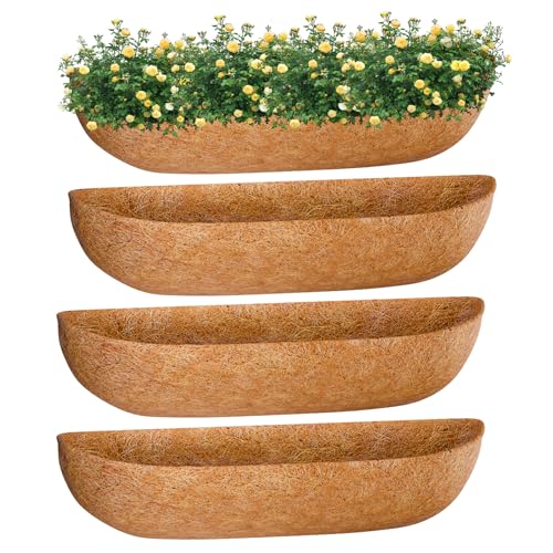 ZeeDix 36 Inch Trough Coconut Liners for Planters (4-Pack) - 100% Natural Coconut Coir Fiber Planter Liners Replacement for Window Boxes, Wall Baskets, Deck Flower Boxes, Garden Railing Fence Troughs