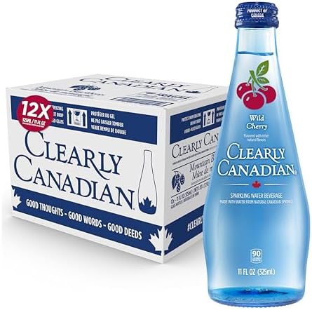 Clearly Canadian Wild Cherry Sparkling Spring Water Beverage, Natural & Carbonated, Flavored Seltzer Water, 1 Case (12 Bottles x 325mL)