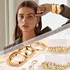 MEDOJO 36 Pcs Golden Jewelry Set for Women Chunky Bangle Bracelet Golden Hoop Earrings Stackable Ring Chunky Jewelry Set for Women #4
