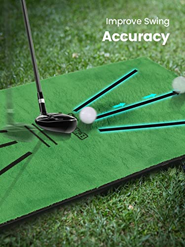 Portable Golf Training Mat,Funjump Golf Practice Hitting Aid For Swing Detection Batting, Velvet Golf Mat With Shock Absorbent Rubber Base, For Indoor Outdoor With Bag (12"X24") #TOP3