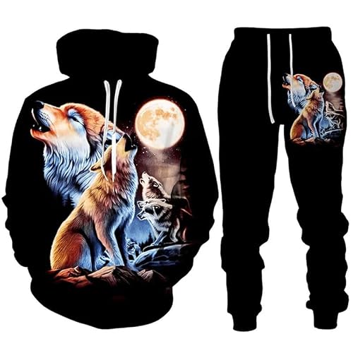 Keepmore Men's # 22 Wolf 3D Printed Tracksuit Set Wo Hoodie And Pants 2Pcs Set Hip Hop Streetwear Oversized Casual Sportswear