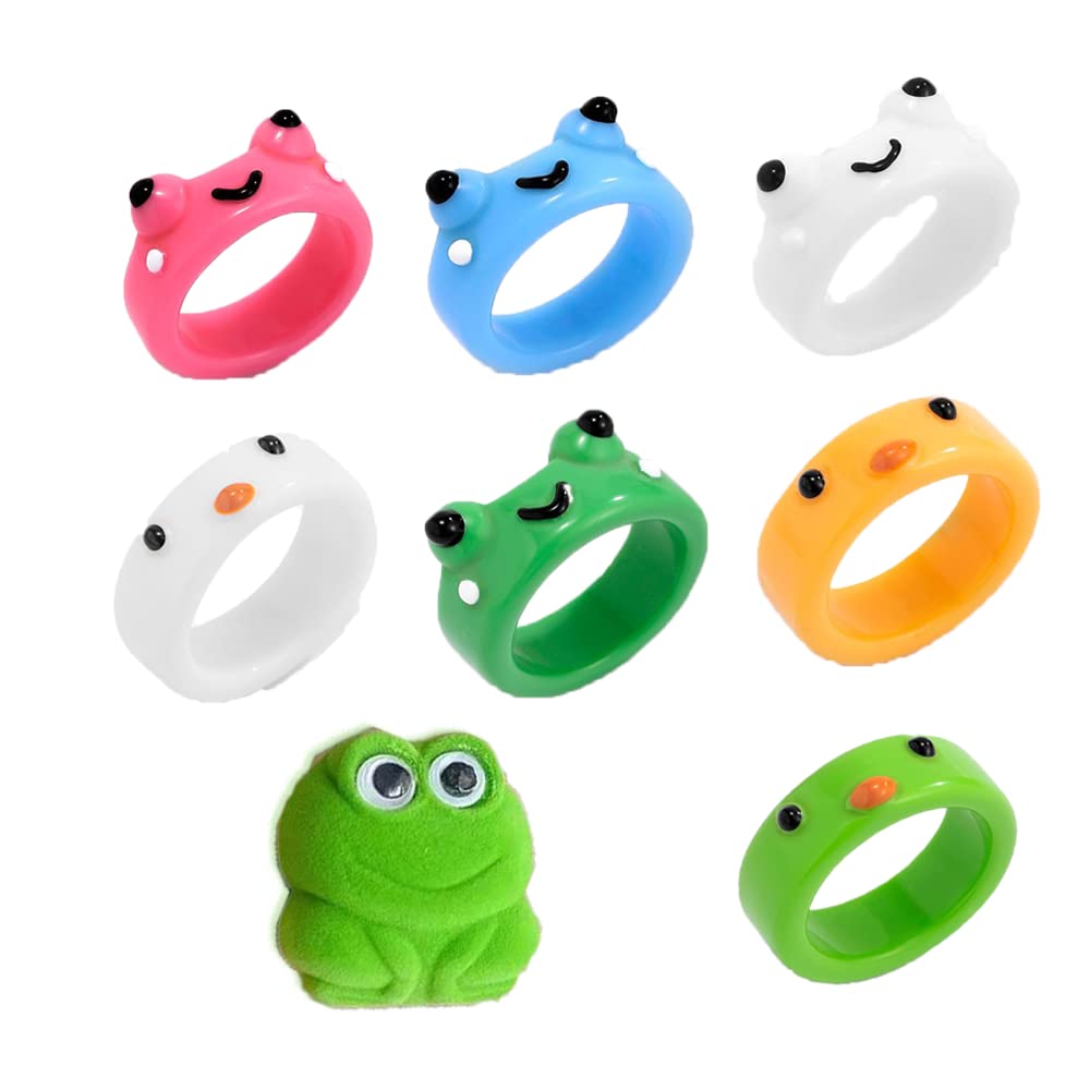Generic7Pcs Funny Frog Animal Finger Rings with Velvet Ring Box, Personality Simple Chick Frog Knuckle Ring Aesthetic Stackable Tail Ring Thumb Band for Women Men