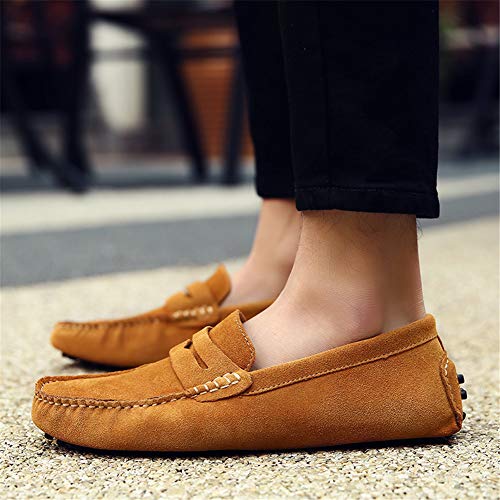 Image of ANUFER Men's Suede Leather Penny Loafers Comfort Driving Shoes Moccasin Slippers