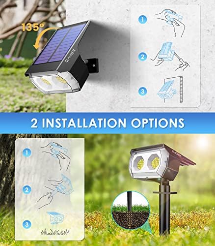 Solar Spot Lights Outdoor 6 Pack, Claoner Upgraded 48 LED Wireless 2-in-1 Solar Landscape Lights 3 Lighting Modes, IP67 Waterproof Solar Spotlights Outdoor for Garden Yard Pathway [Cool White]