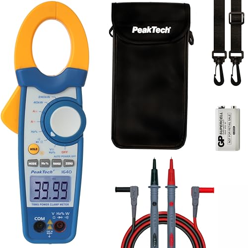 PeakTech P 1640 True RMS Stromzange 1000A AC DC und Digital Multimeter 4000 Counts mit Durchgangsprüfer - CAT III 600V, 1 Stück, Blau, Gelb, Weiß