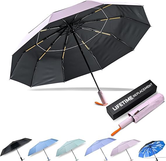 DryDay Travel Umbrellas for Rain - Large Windproof Double Canopy Umbrella, 10 Durable Ribs, Strong Frame, Auto Open Close Ergonomic Handle, Compact