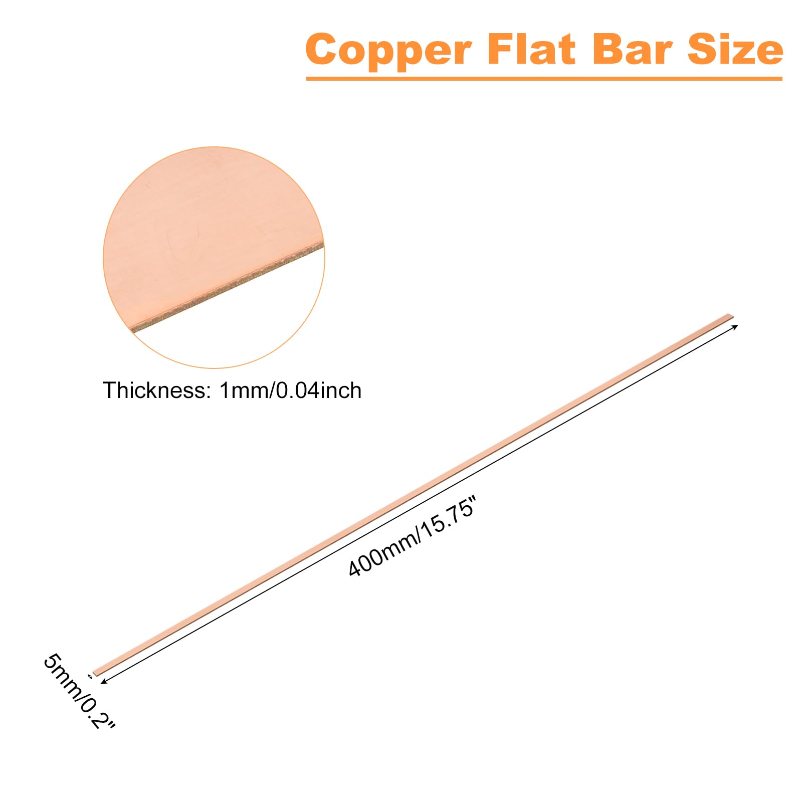 Sourcing Map Barre Plate En Cuivre, Épaisseur De 0,12" X Largeur De 0,39" X Longueur De 7,87", Plaque De Stock De Barre De Cuivre Pour L'Électricité (3mm X 10mm X 200mm