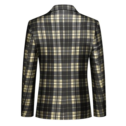 YFFUSHI Mens Slim Fit Suits 2 Piece Plaid Button Casual Formal Blazer Pants Set2