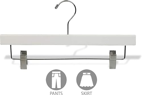 Miniatura 3 de The Great American Hanger Company Percha de pantalones de madera blanca con clips de cojín ajustables, caja de 50 perchas de madera plana con gancho