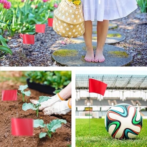 Anley Stake Flags – 10 x 13 cm Vinyl-Markierungsfahnen mit 38,1 cm Stahlstange – Landschaftsbau, unterirdische Versorgungsunternehmen, Kanalisation und Vermessung (100 Stück, rot)