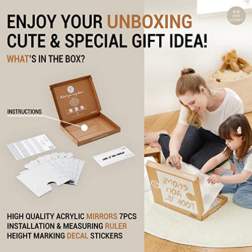 Lookey Growth Chart Mirror For Kids - Height Ruler With Stickers - Nursery Wall Decor Dress Up Center - Shatterproof Full Body Measurement - Montessori Essential #TOP2