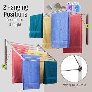 Smartsome | Wall Mounted | Clothes Drying Rack | 30" Wide | 20 Linear Feet Capacity | 8 Smooth Round Stainless Steel Rods | 60 lb Capacity | Fully Assembled | Compact Sturdy Space-Saving Design Smartsome Wall Mounted Clothes Drying Rack 30 Wide 20 Linear Feet Capacity 8 Smooth Round Stainless Steel Rods 60 lb Capacity Fully Assembled Compact Sturdy Space Saving Design