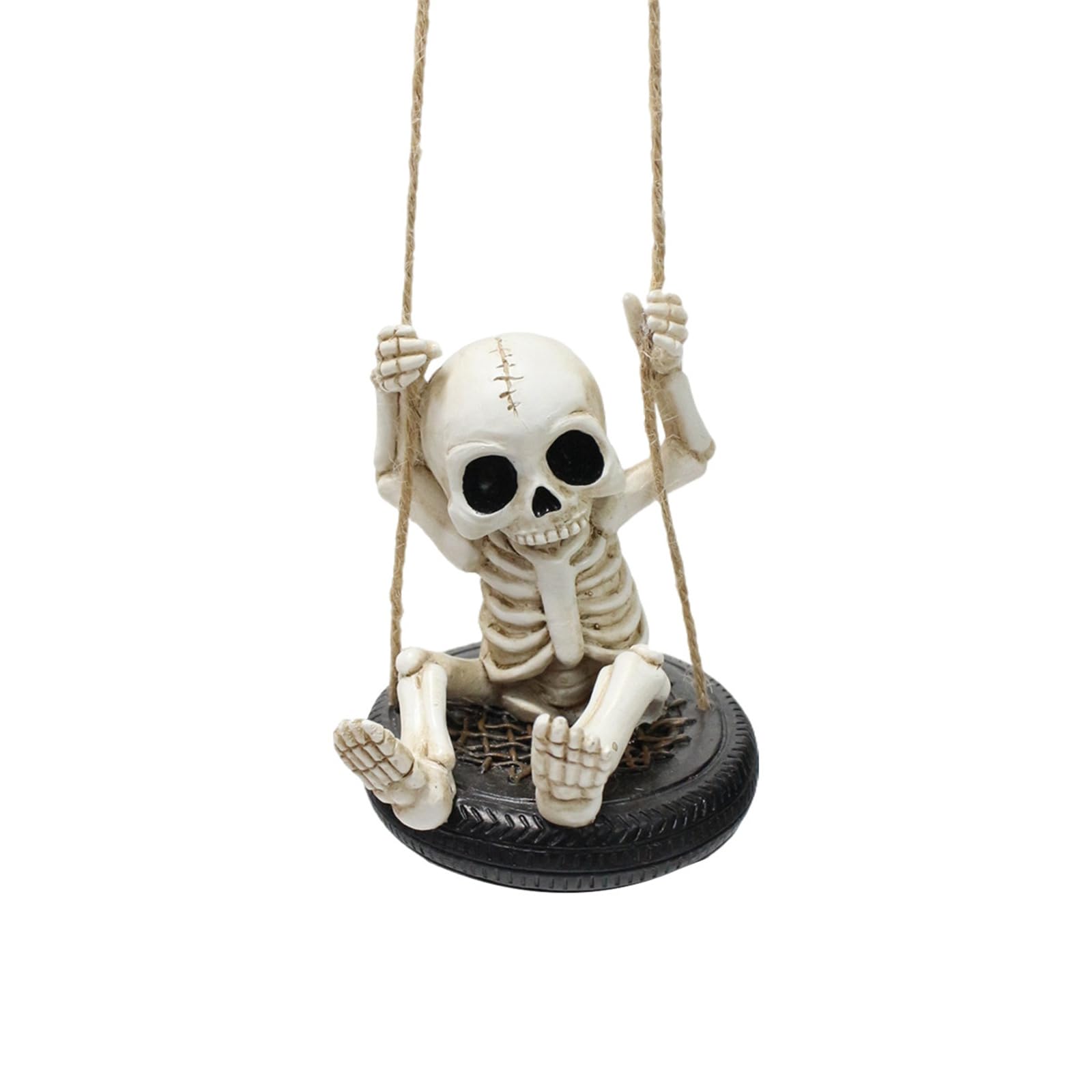 Hsioluted Skull Swing Hanging Ornament, Resin Skeleton Figurine for Halloween Lawns, Window, Indoor Outdoor Decor Halloween Decorations Outdoor Indoor