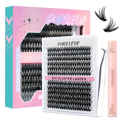 DIY Lash Extension Kit 240 PCS Individual Eyelash Extension Kit 40D Cluster Lashes Kit Lash Bond and Seal with Lash Applicator Kit for Eyelash Extensions