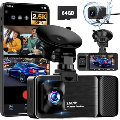 4K Dash Cam Front and Rear Inside, 3 Channels Dash Cam, Built-in 5G Wi-Fi, GPS, 3" IPS Screen, 64GB SD Card Included, Night Vision, G-Sensor, 24H Parking Mode, Loop Recording, APP Control, A17 (K02) Cover