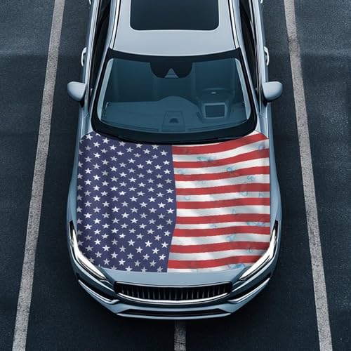 Image of American Flag Butterfly Universal Car Hood Cover Waterproof All Weather, Car Hood Cover Protector for Automobiles Outdoor Indoor for All Season Waterproof Dustproof