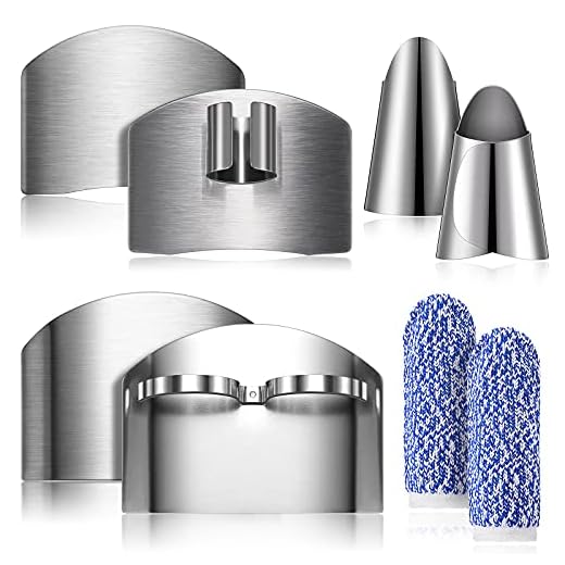 8 Pieces Finger Guard Set for Cutting Knife Guard Finger Cot Stainless Steel Cutting Protector Adjustable Safe Thumb Guard Finger Protector for Cutting Food to Avoid Hurting When Slicing and Chopping