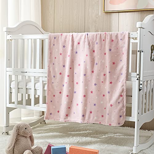 Crevent 30''X40'' Breathable Soft Cozy Plush Fleece Baby Girls Blanket For Infants Toddlers' Bedding Crib Cot Stroller, Baby Shower Birthday Newborn's Gift - Pink Star #TOP5