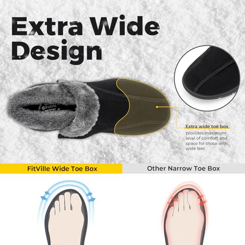 FitVille Men's Wide Snow Boots, Lightweight Winter Boots Slippers Warm Slip-on Diabetic Boots with Adjustable Closures, Comfortable Lymphedema Shoes for Swollen Feet3