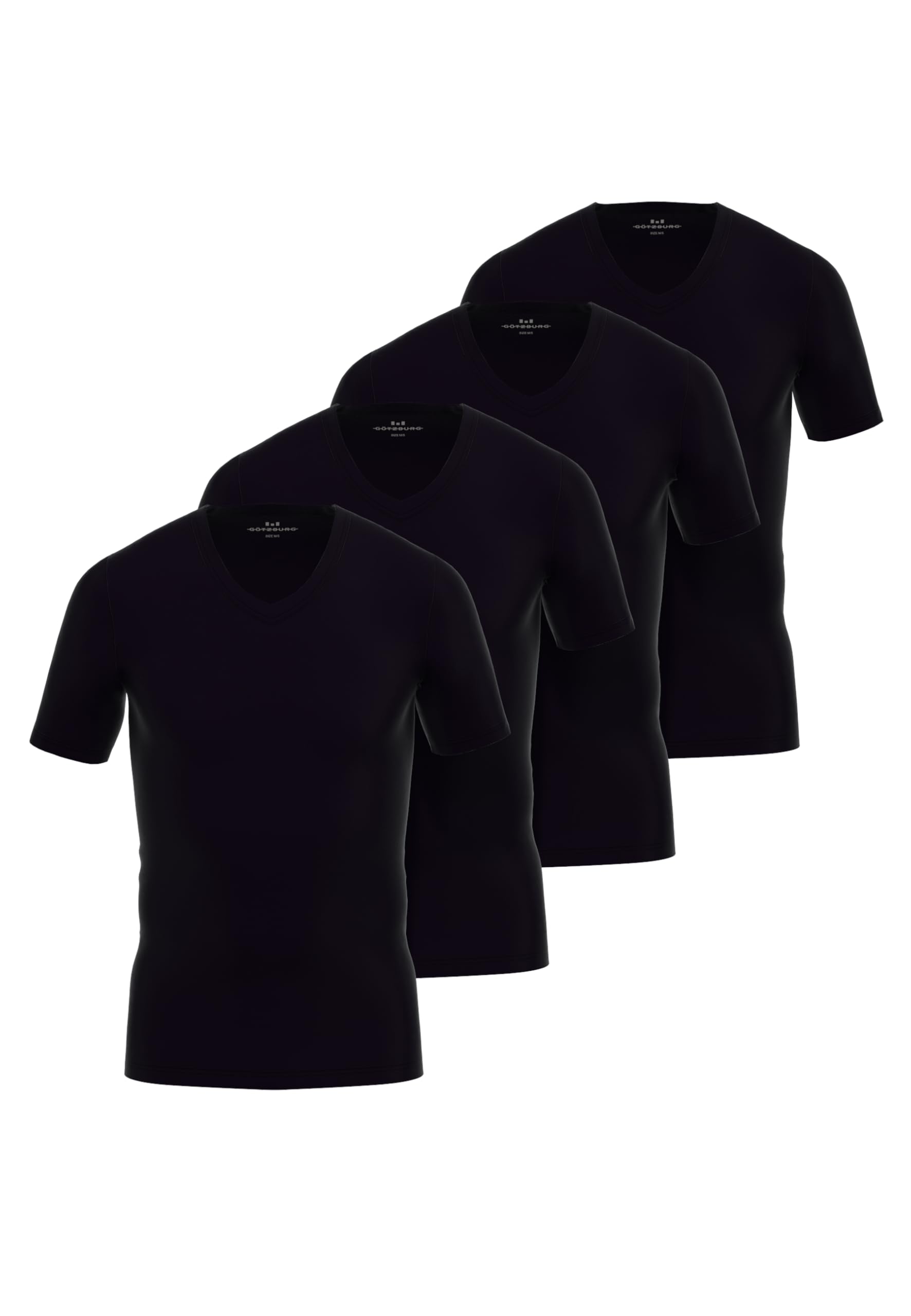 Götzburg 4er Pack Herren Kurzarm Business Unterhemd mit V-Ausschnitt (DE/NL/SE/PL, Alphanumerisch, M, Regular, Regular, schwarz-dunkel-Uni)